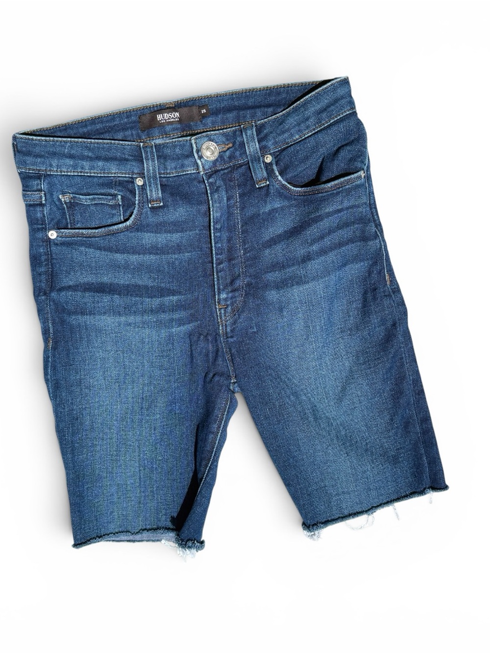Hudson Barbara Denim Bermuda Shorts Size 25 Raw Hem Stretch Medium Wash